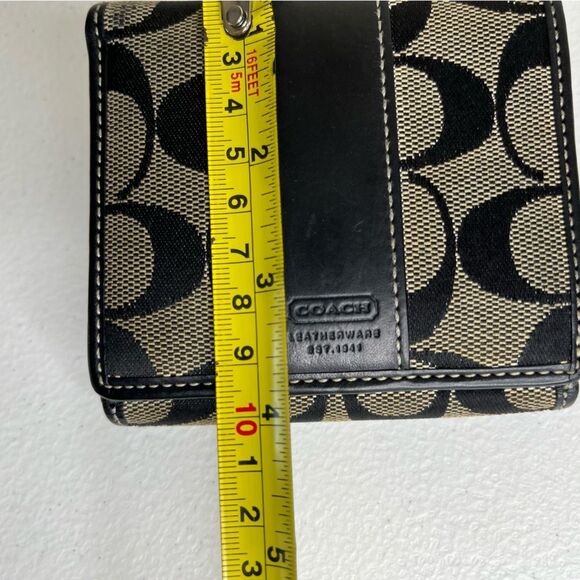 Coach Signature C Logo Classic Black Brown Bifold Wallet Leather Canvas Women - Picture 9 of 10